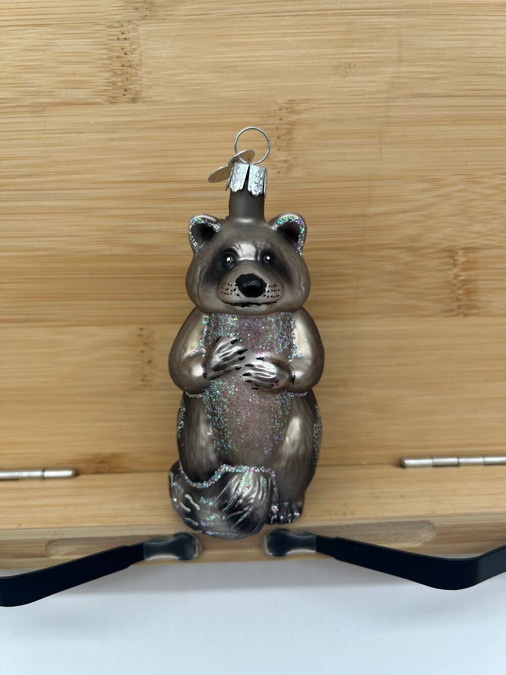 Old World Christmas Blown Glass Glittered Raccoon Christmas Figurine Ornament